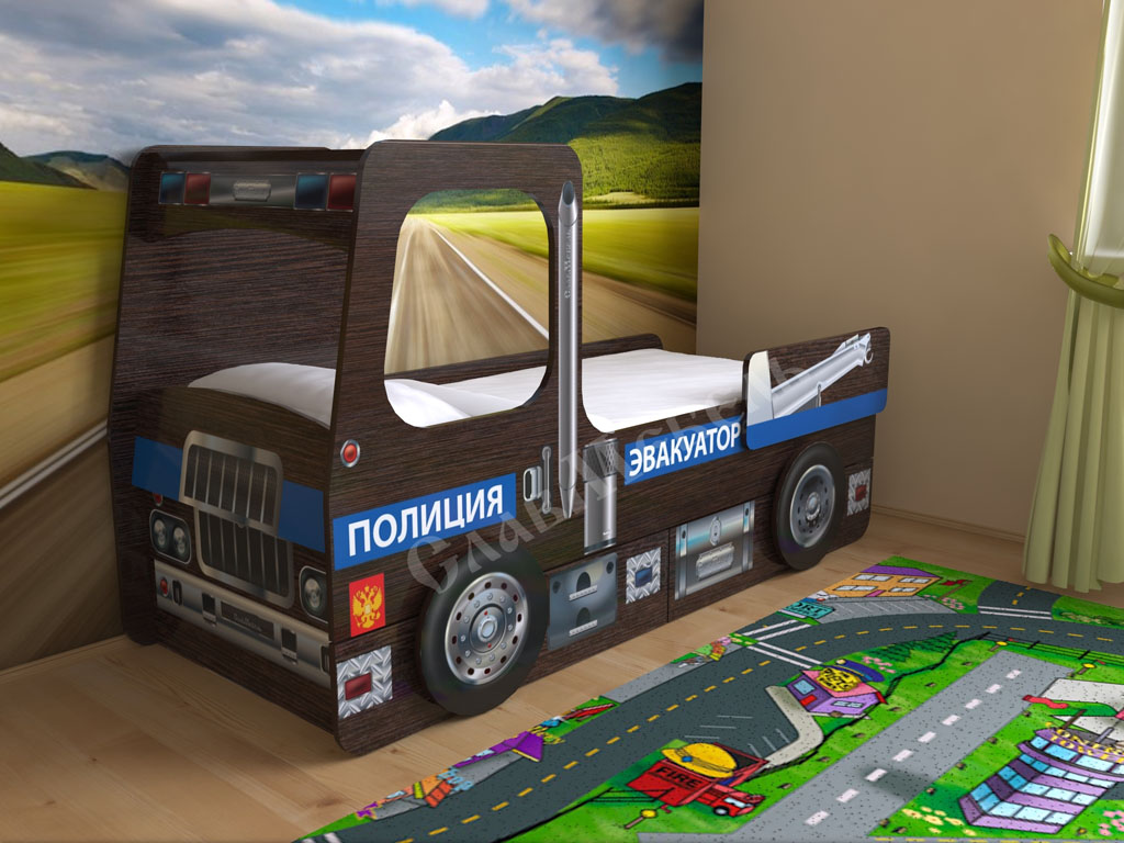 картинка Детская кровать Эвакуатор с ящиками интернет-магазин Энигуд.ру