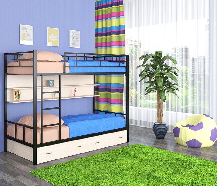 картинка Двухъярусная кровать Ницца с ящиками и полкой интернет-магазин Энигуд.ру