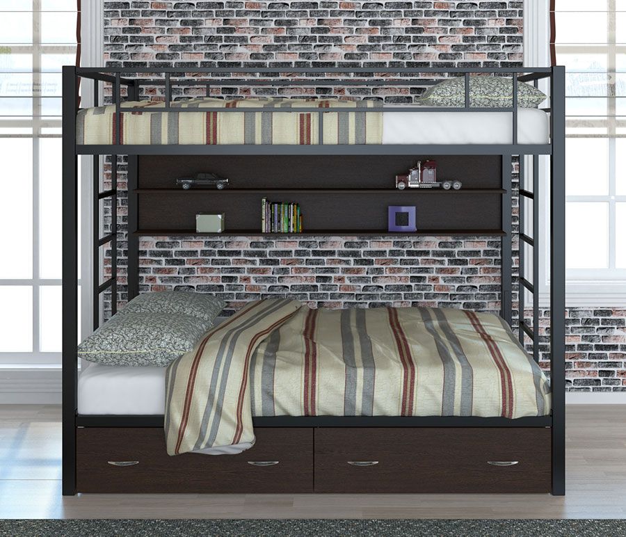 картинка Двухъярусная кровать Валенсия Твист-120 с ящиками и полкой интернет-магазин Энигуд.ру