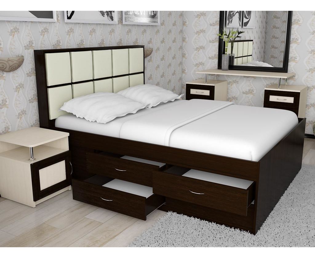 картинка Двуспальная кровать Волна-4 с комодом интернет-магазин Энигуд.ру