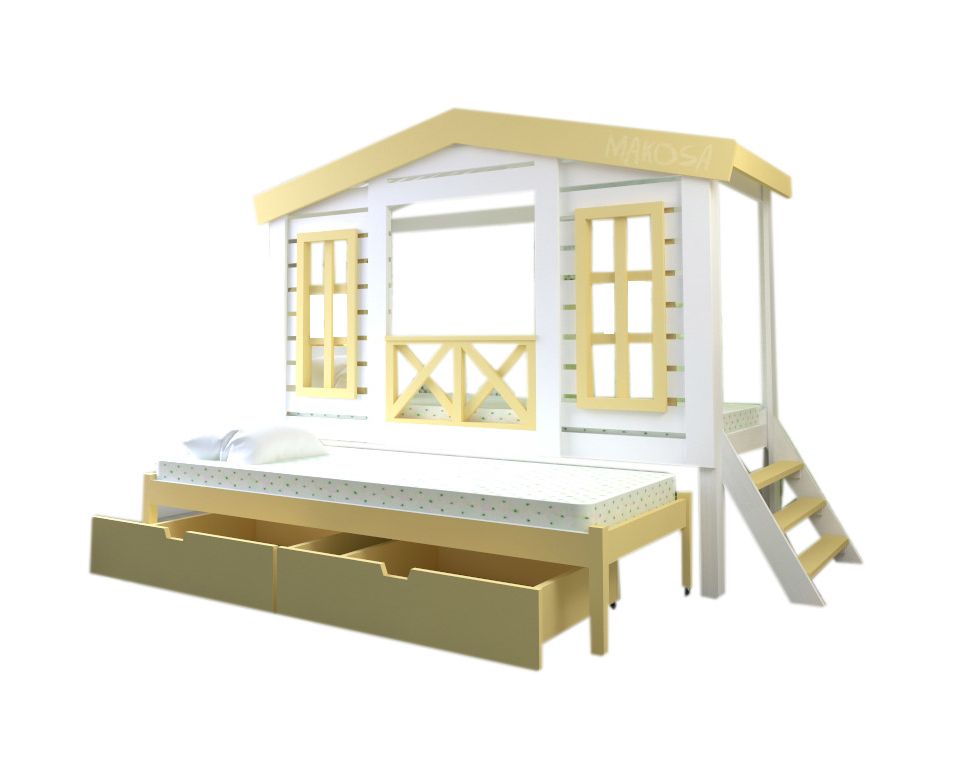 картинка АЗИМУТ кровать-домик выдвижная из массива сосны с ящиками интернет-магазин Энигуд.ру