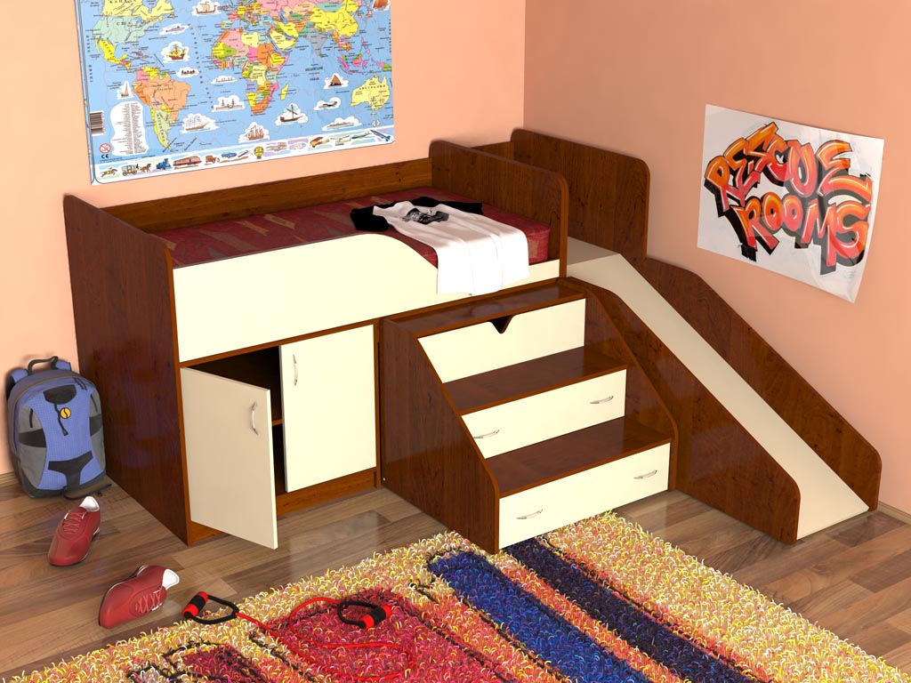 картинка Детская кровать-чердак Кузя с горкой интернет-магазин Энигуд.ру