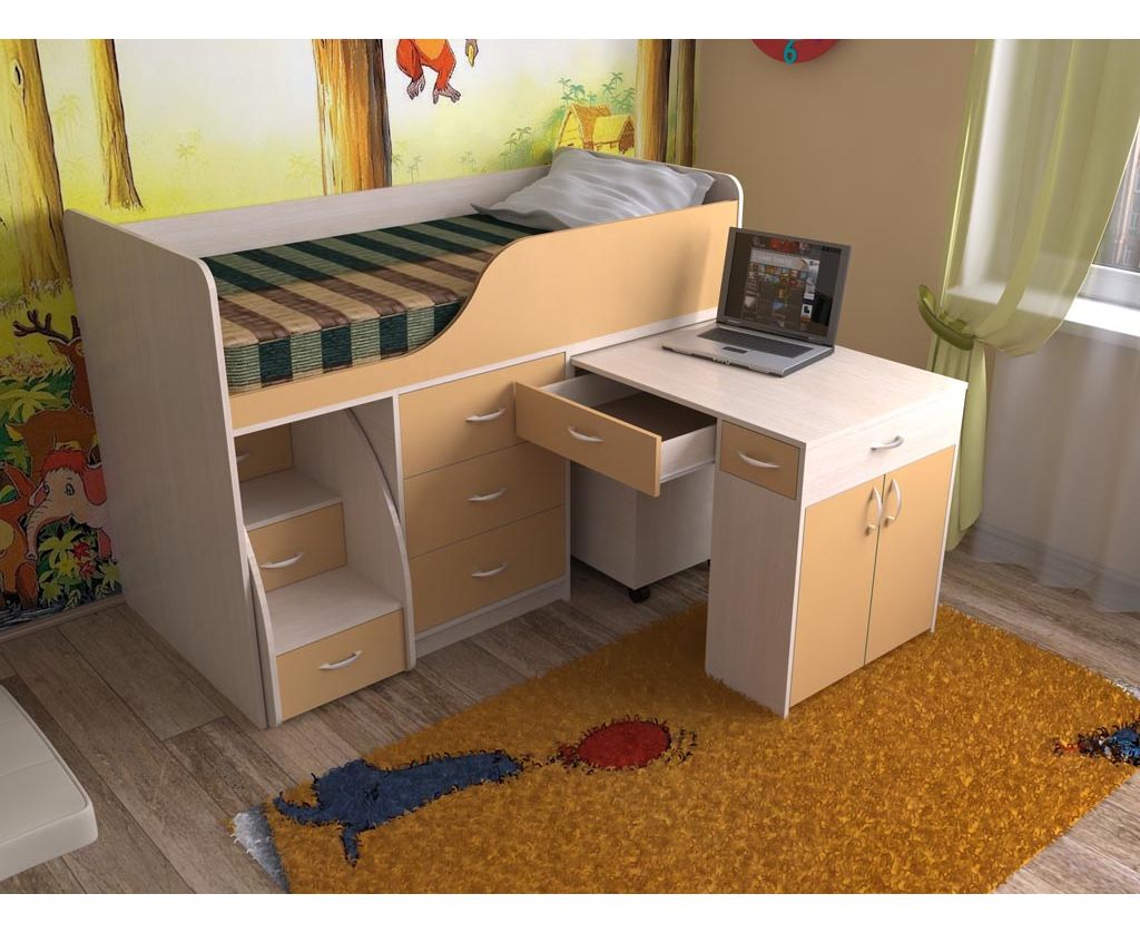 картинка Детская кровать-чердак со столом Кузя-7 интернет-магазин Энигуд.ру