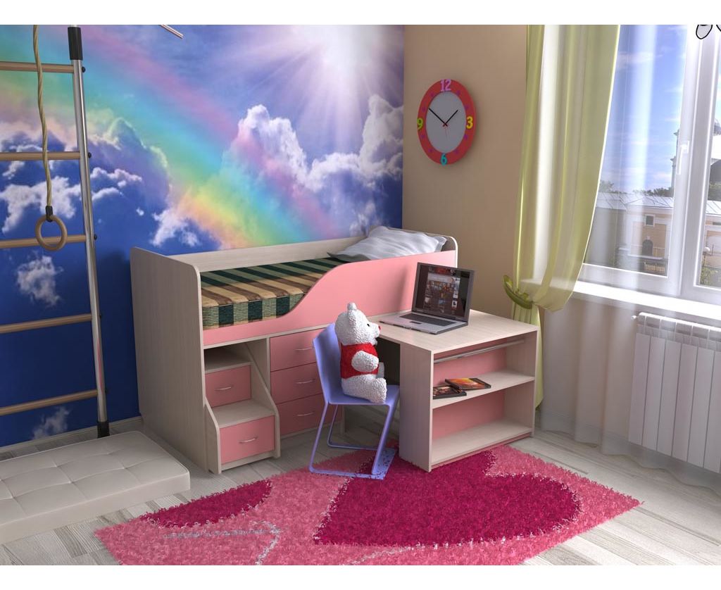 картинка Детская кровать-чердак со столом Кузя-5 Мини интернет-магазин Энигуд.ру