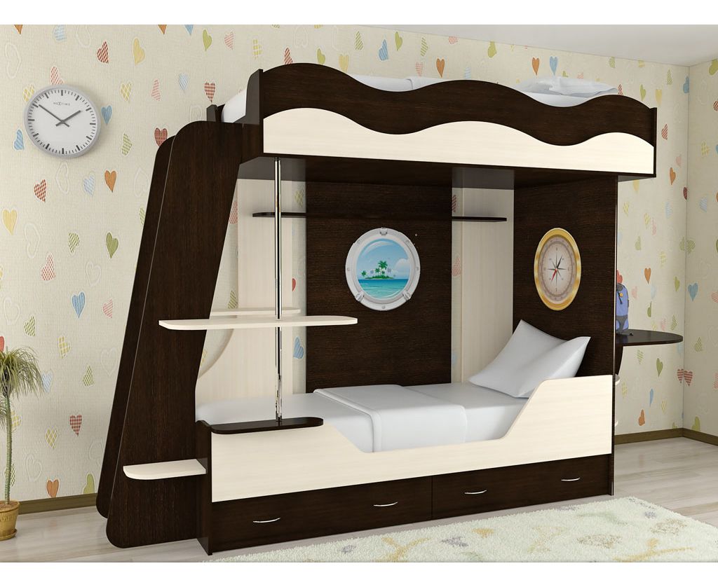 картинка Двухъярусная кровать Кораблик с ящиками интернет-магазин Энигуд.ру